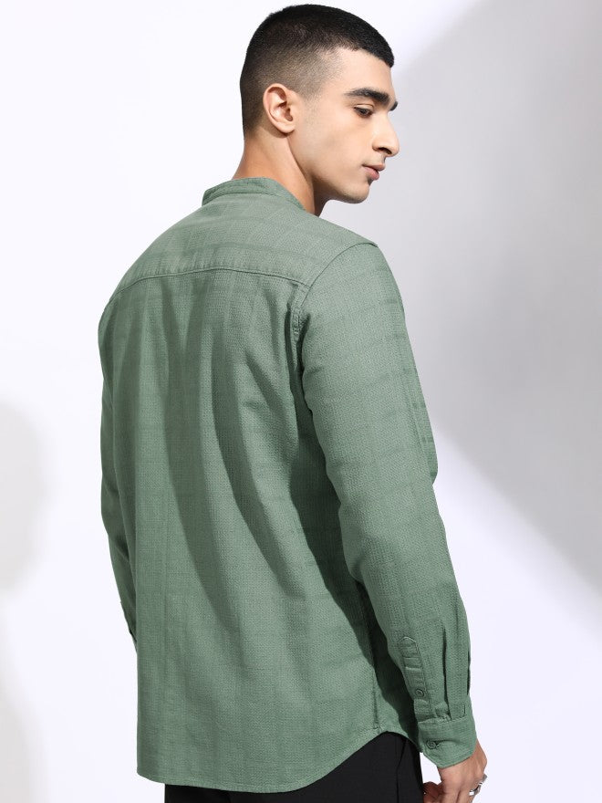 Highlander Men Olive Textured Regular Fit Casual Shirt - Olive - Image 3