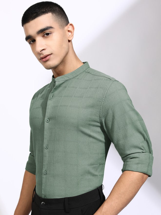 Highlander Men Olive Textured Regular Fit Casual Shirt - Olive - Image 4