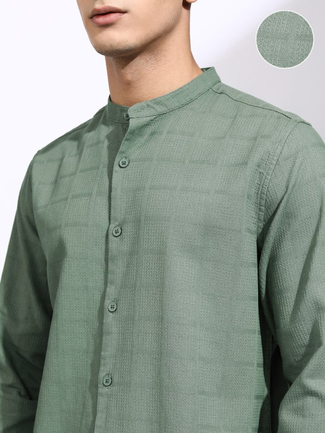 Highlander Men Olive Textured Regular Fit Casual Shirt - Olive - Image 5
