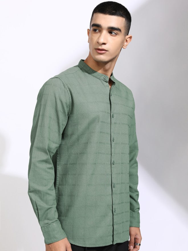 Highlander Men Olive Textured Regular Fit Casual Shirt - Olive - Image 6