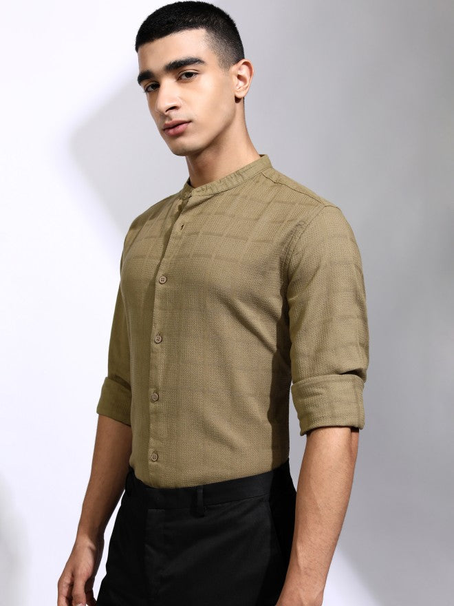Highlander Men Khaki Textured Regular Fit Casual Shirt - Khaki - Image 4