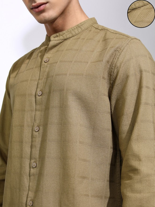 Highlander Men Khaki Textured Regular Fit Casual Shirt - Khaki - Image 5