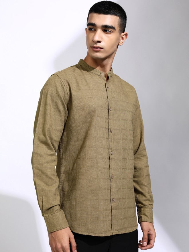 Highlander Men Khaki Textured Regular Fit Casual Shirt - Khaki - Image 6