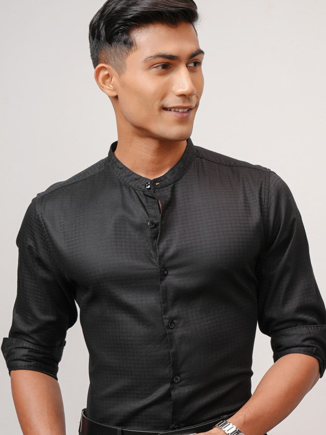 Highlander Men Black Self Design Regular Fit Casual Shirt - Black - Image 1