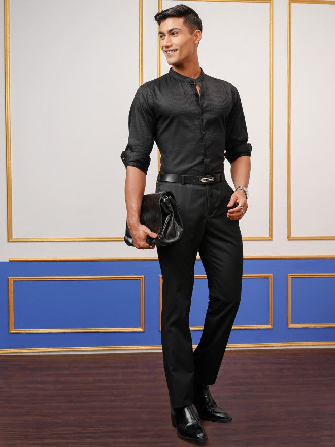 Highlander Men Black Self Design Regular Fit Casual Shirt - Black - Image 2