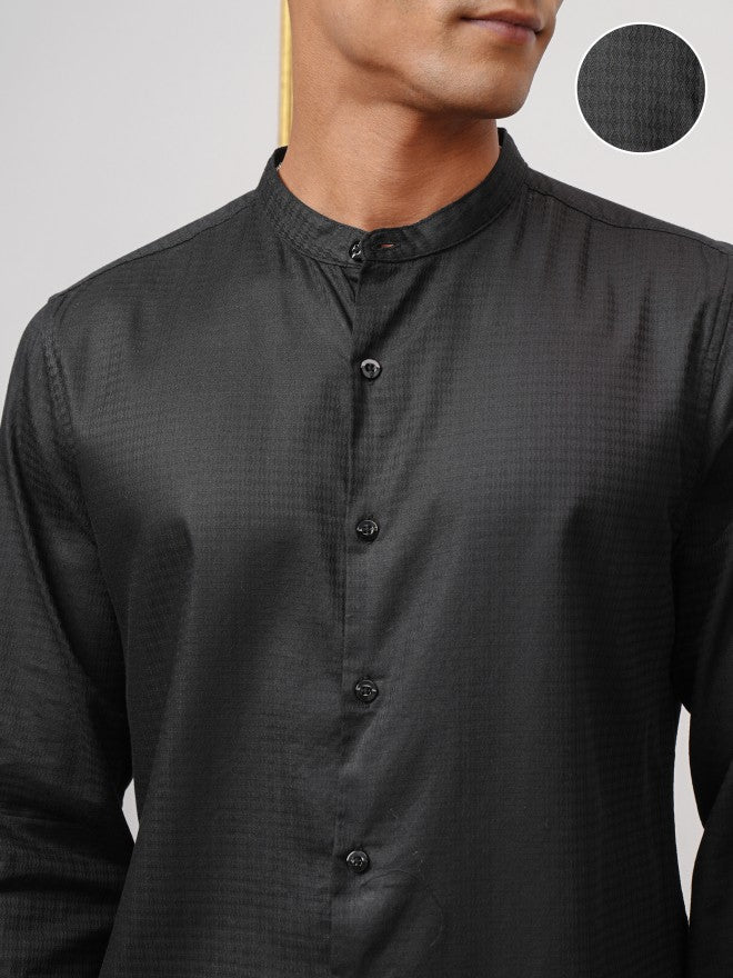Highlander Men Black Self Design Regular Fit Casual Shirt - Black - Image 5