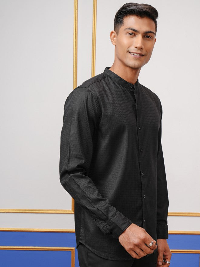 Highlander Men Black Self Design Regular Fit Casual Shirt - Black - Image 6