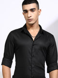Highlander Men Black Self Design Slim Fit Casual Shirt - Black - Image 1
