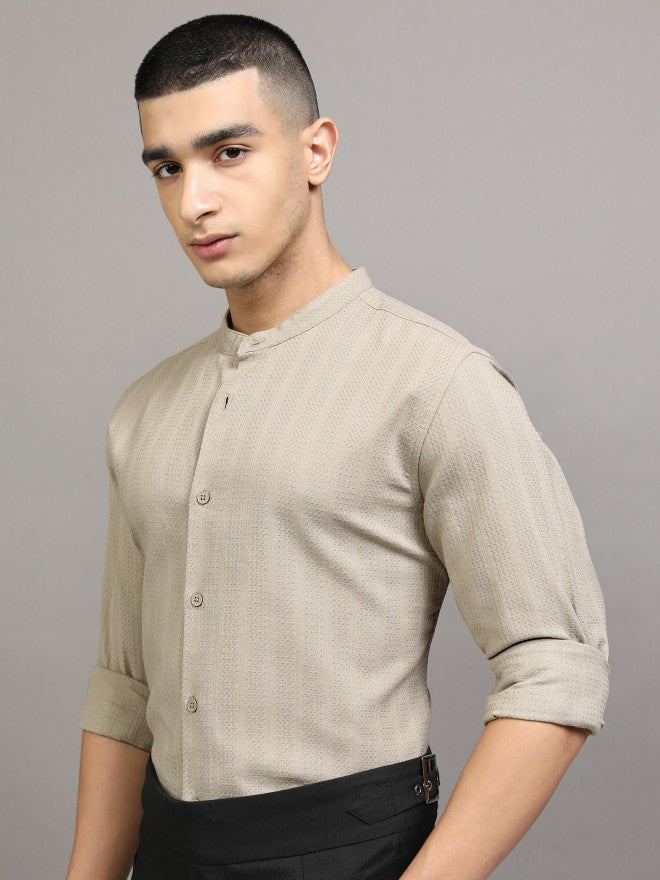 Highlander Men Beige Textured Regular Fit Casual Shirt - Beige - Image 4