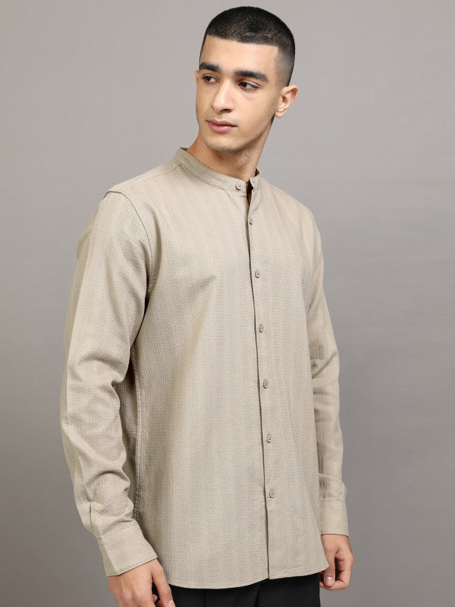 Highlander Men Beige Textured Regular Fit Casual Shirt - Beige - Image 6