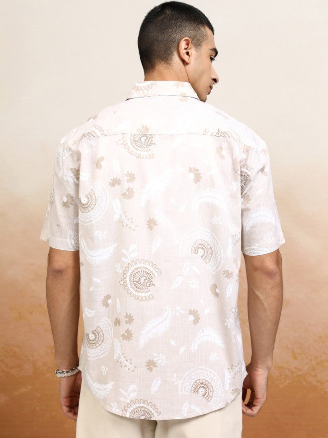 Highlander Men Beige Printed Relaxed Fit Casual Shirt - Beige - Image 3