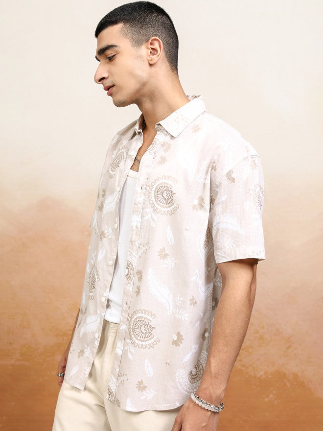 Highlander Men Beige Printed Relaxed Fit Casual Shirt - Beige - Image 4
