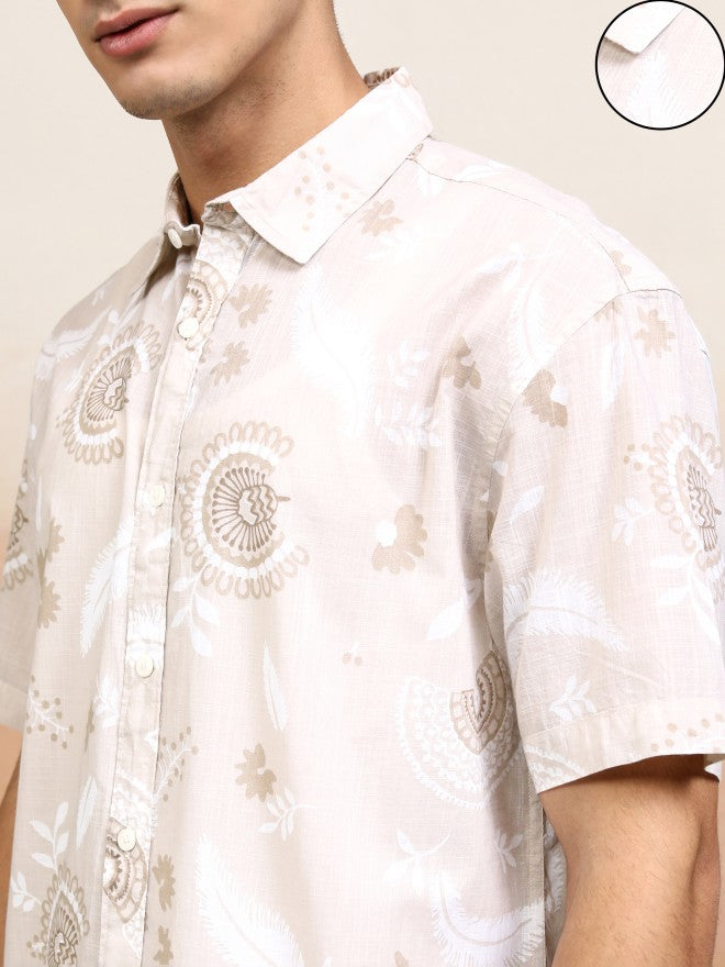 Highlander Men Beige Printed Relaxed Fit Casual Shirt - Beige - Image 5