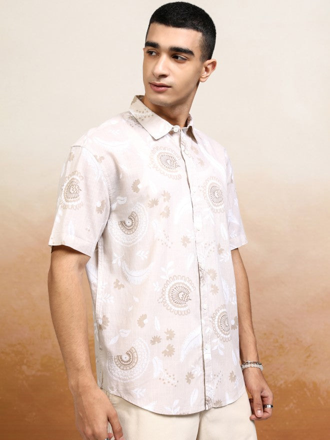 Highlander Men Beige Printed Relaxed Fit Casual Shirt - Beige - Image 6