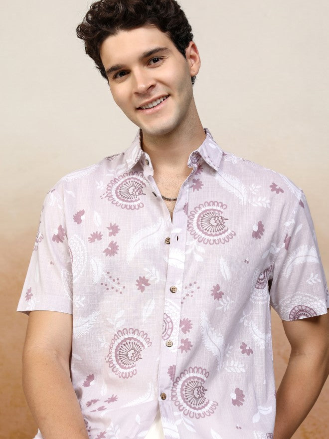 Highlander Men Pink Printed Relaxed Fit Casual Shirt - Pink - Image 1