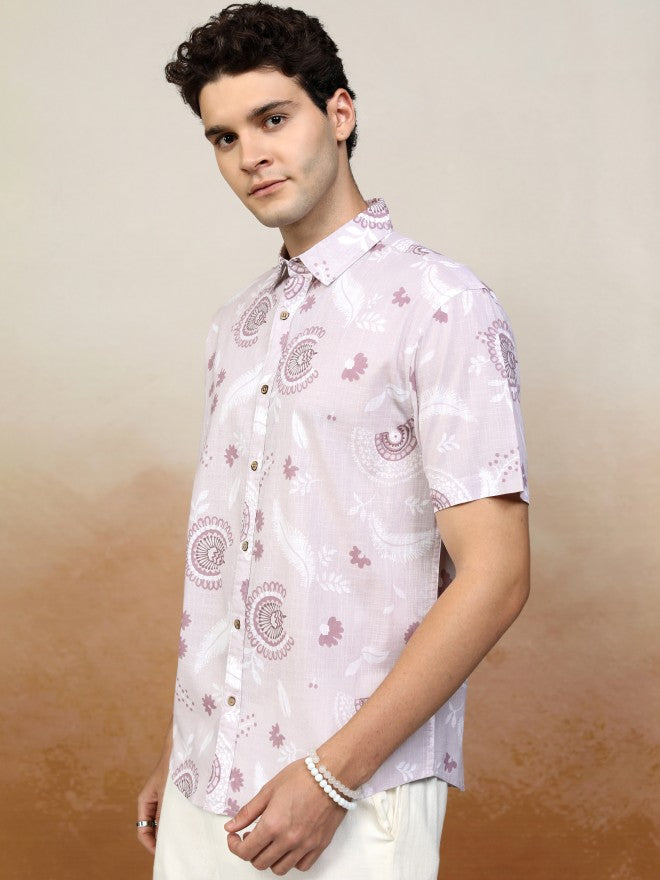 Highlander Men Pink Printed Relaxed Fit Casual Shirt - Pink - Image 4