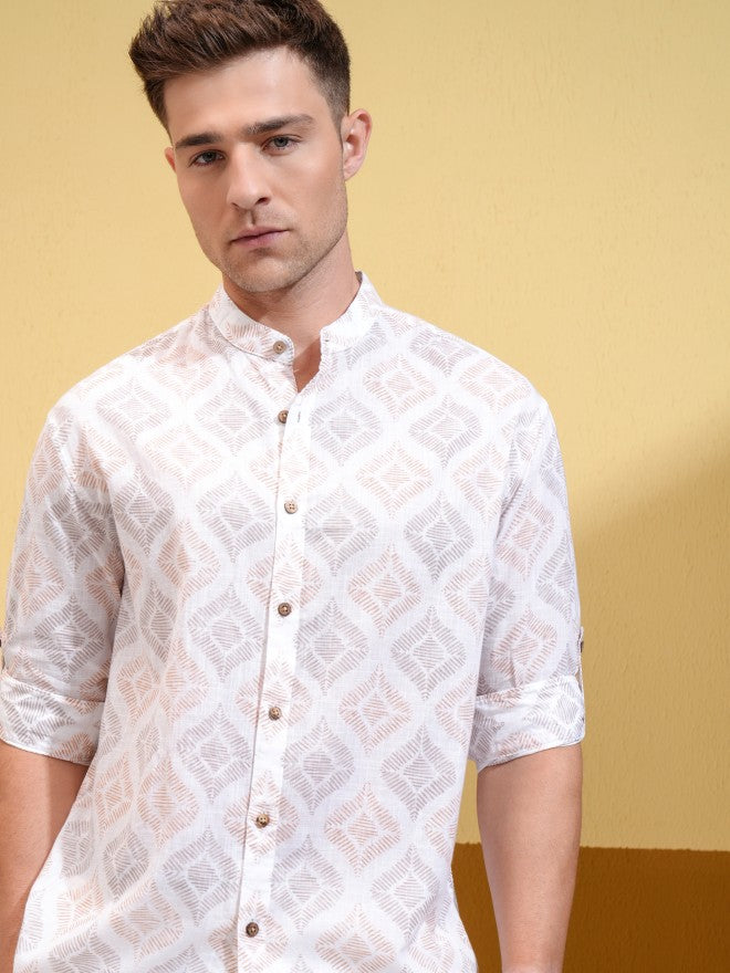 Highlander Men White Printed Relaxed Fit Casual Shirt - White - Image 1