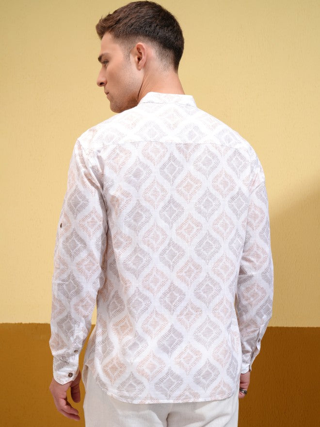 Highlander Men White Printed Relaxed Fit Casual Shirt - White - Image 3