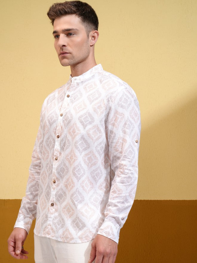 Highlander Men White Printed Relaxed Fit Casual Shirt - White - Image 4
