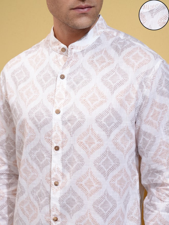 Highlander Men White Printed Relaxed Fit Casual Shirt - White - Image 5