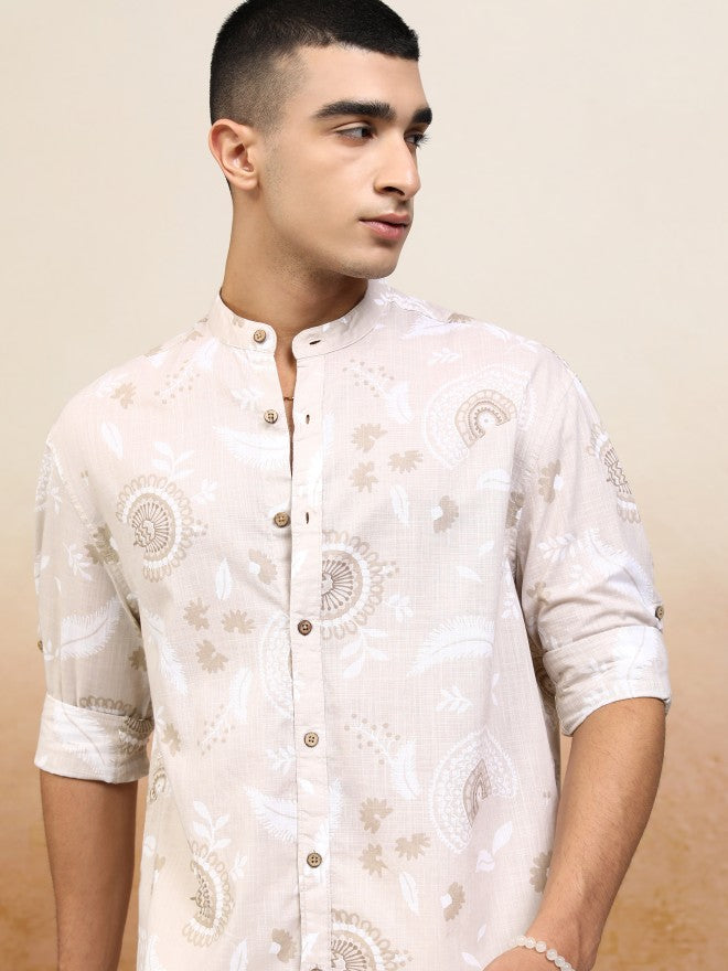 Highlander Men Beige Printed Relaxed Fit Casual Shirt - Beige - Image 1