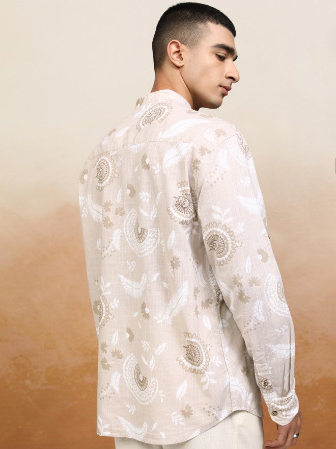 Highlander Men Beige Printed Relaxed Fit Casual Shirt - Beige - Image 3
