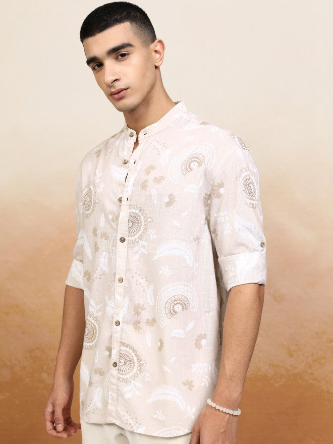Highlander Men Beige Printed Relaxed Fit Casual Shirt - Beige - Image 4