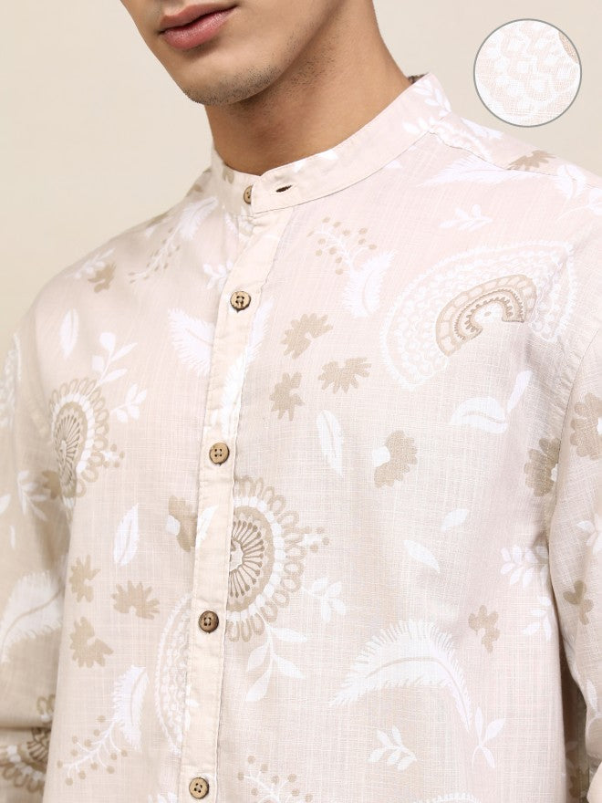 Highlander Men Beige Printed Relaxed Fit Casual Shirt - Beige - Image 5