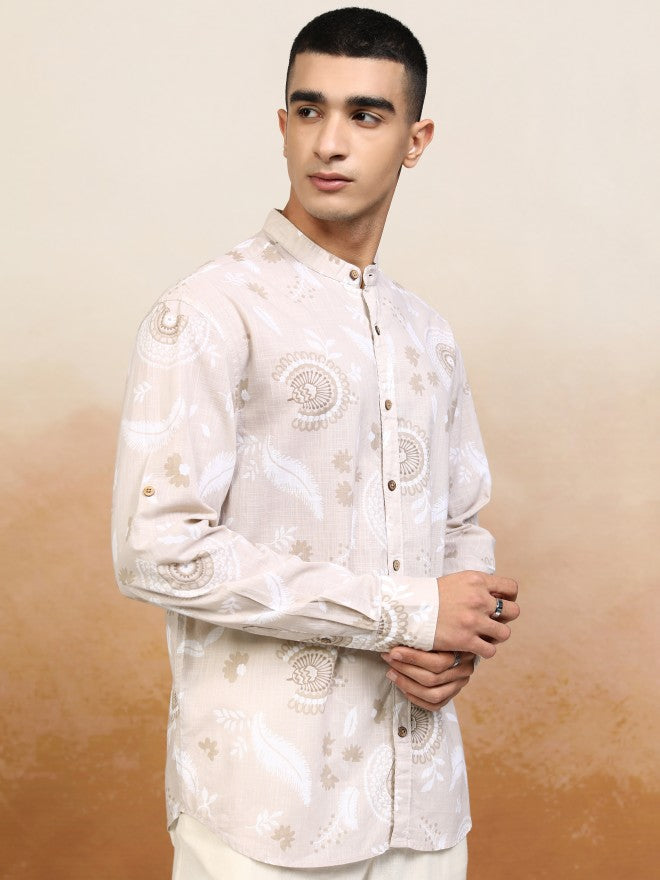 Highlander Men Beige Printed Relaxed Fit Casual Shirt - Beige - Image 6