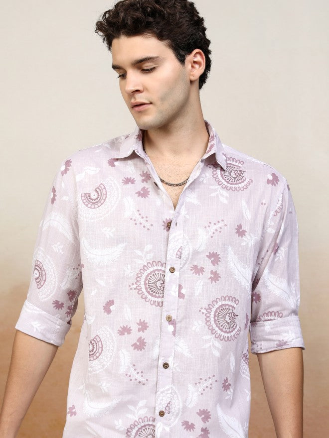Highlander Men Lavender Printed Relaxed Fit Casual Shirt - Lavender - Image 1