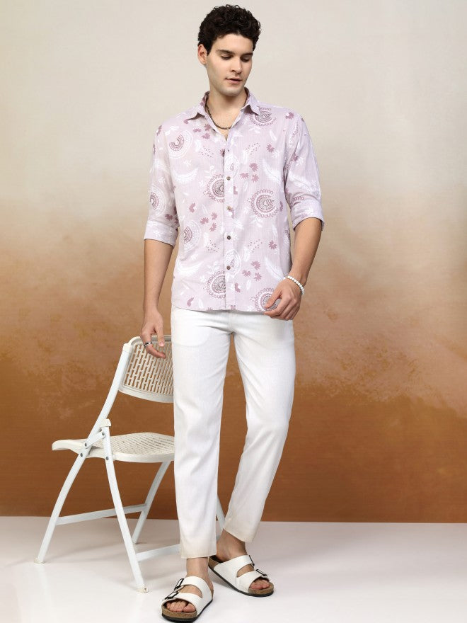 Highlander Men Lavender Printed Relaxed Fit Casual Shirt - Lavender - Image 2