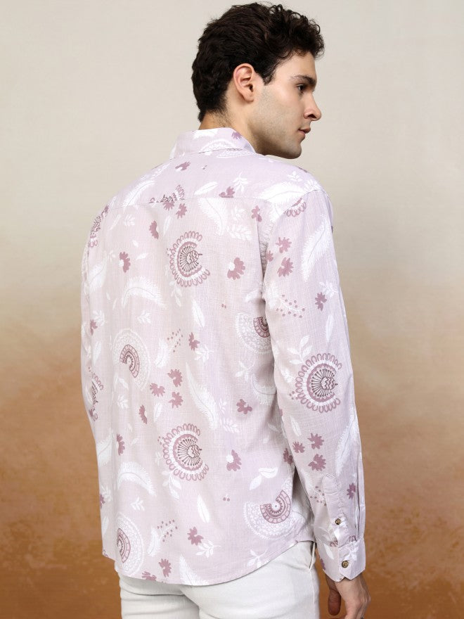Highlander Men Lavender Printed Relaxed Fit Casual Shirt - Lavender - Image 3