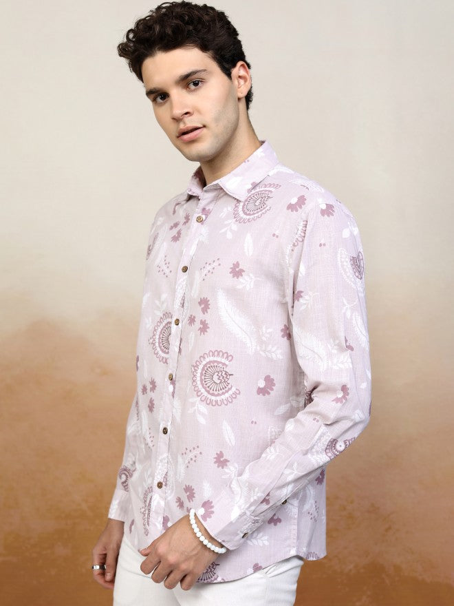 Highlander Men Lavender Printed Relaxed Fit Casual Shirt - Lavender - Image 4
