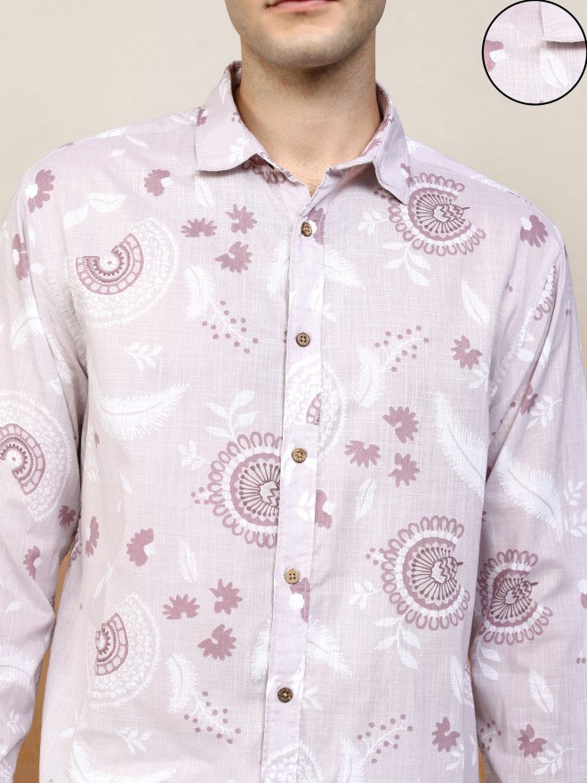 Highlander Men Lavender Printed Relaxed Fit Casual Shirt - Lavender - Image 5