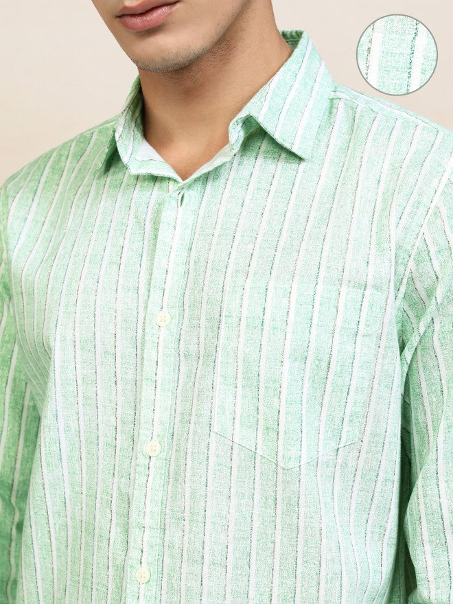 Highlander Men Green Striped Regular Fit Casual Shirt - Green - Image 5