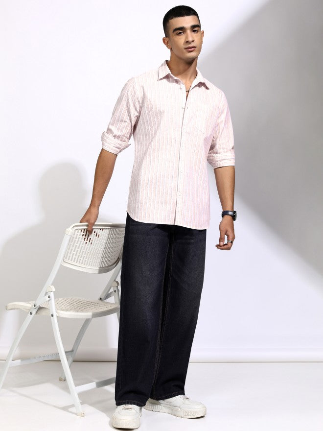 Highlander Men Pink Striped Regular Fit Casual Shirt - Pink - Image 2