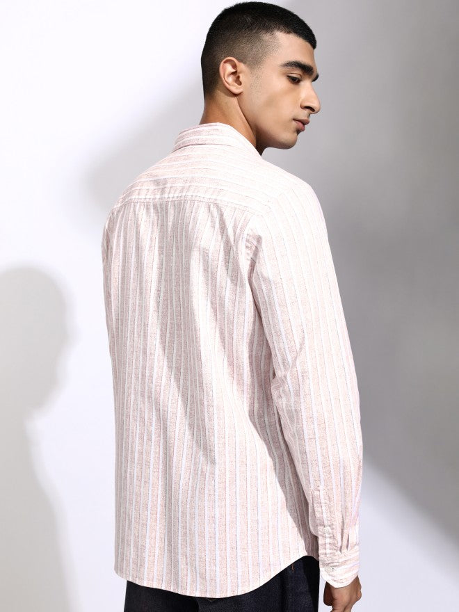 Highlander Men Pink Striped Regular Fit Casual Shirt - Pink - Image 3