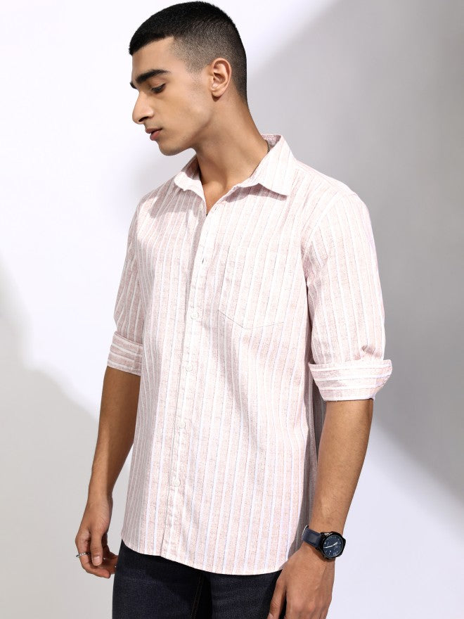 Highlander Men Pink Striped Regular Fit Casual Shirt - Pink - Image 4