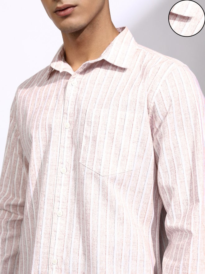 Highlander Men Pink Striped Regular Fit Casual Shirt - Pink - Image 5
