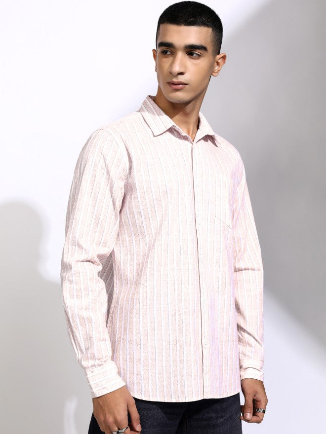 Highlander Men Pink Striped Regular Fit Casual Shirt - Pink - Image 6