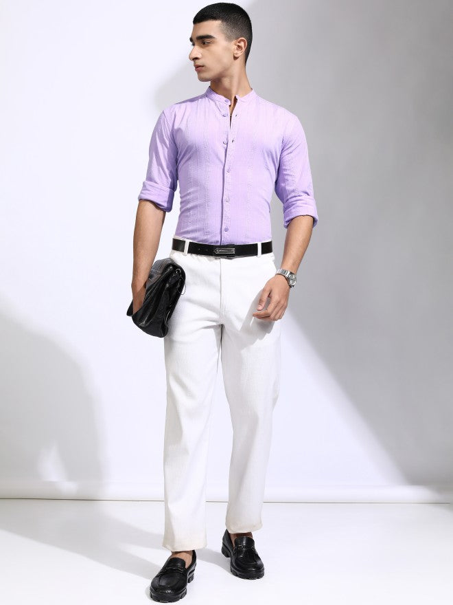 Highlander Men Lavender Striped Regular Fit Casual Shirt - Lavender - Image 2