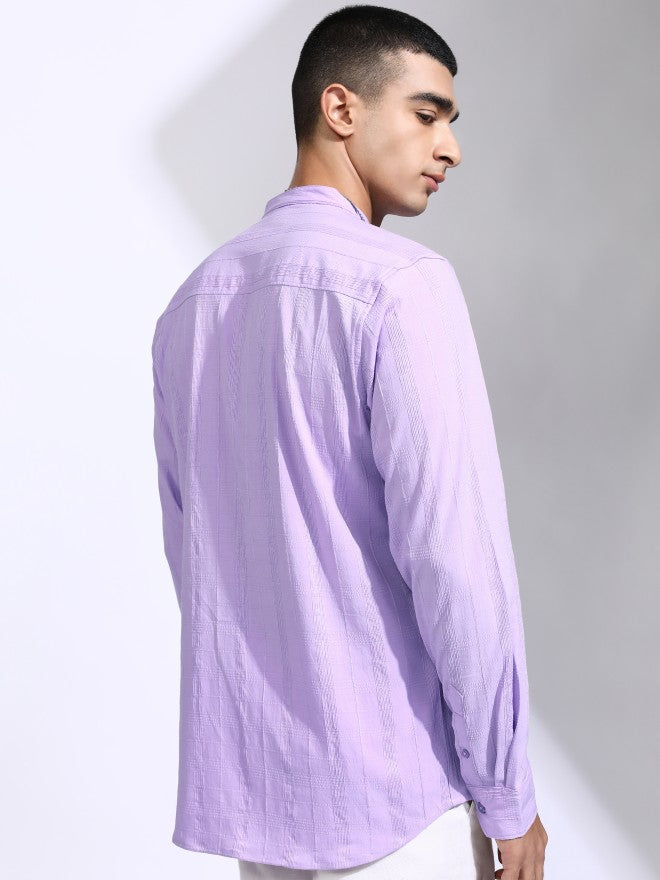 Highlander Men Lavender Striped Regular Fit Casual Shirt - Lavender - Image 3
