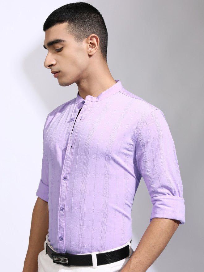 Highlander Men Lavender Striped Regular Fit Casual Shirt - Lavender - Image 4