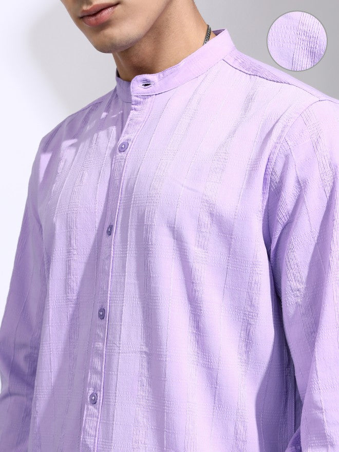 Highlander Men Lavender Striped Regular Fit Casual Shirt - Lavender - Image 5
