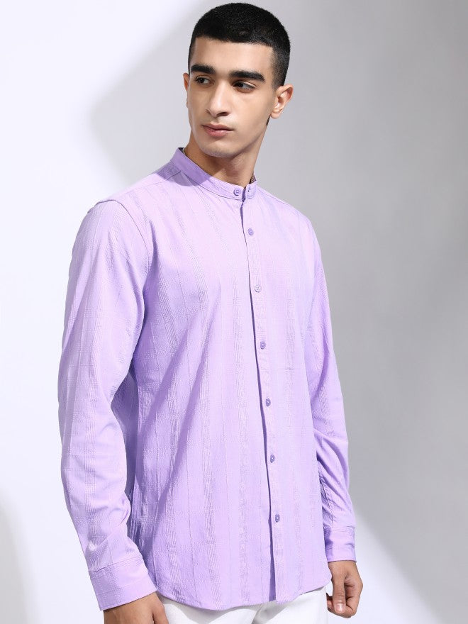 Highlander Men Lavender Striped Regular Fit Casual Shirt - Lavender - Image 6