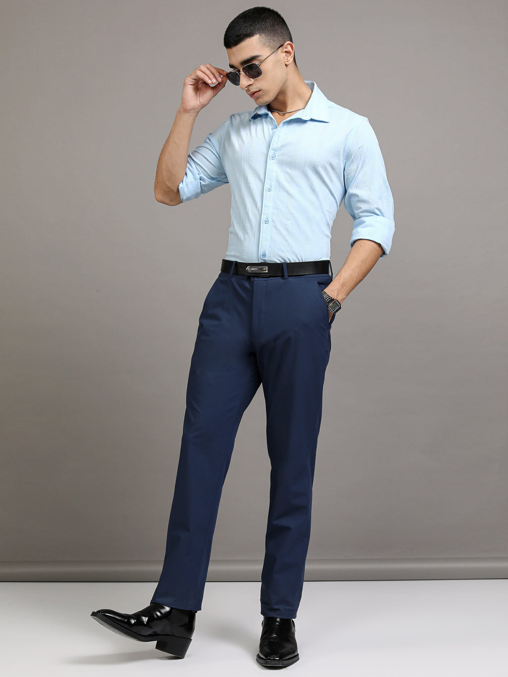 Highlander Men Blue Checked Slim Fit Casual Shirt - Blue - Image 2