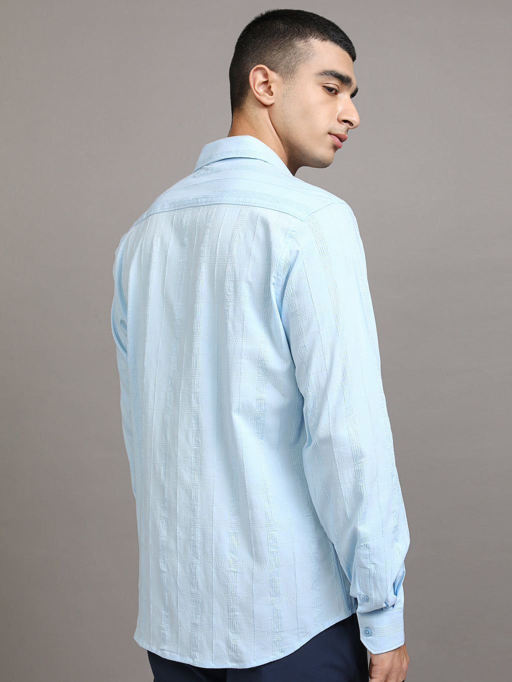 Highlander Men Blue Checked Slim Fit Casual Shirt - Blue - Image 3