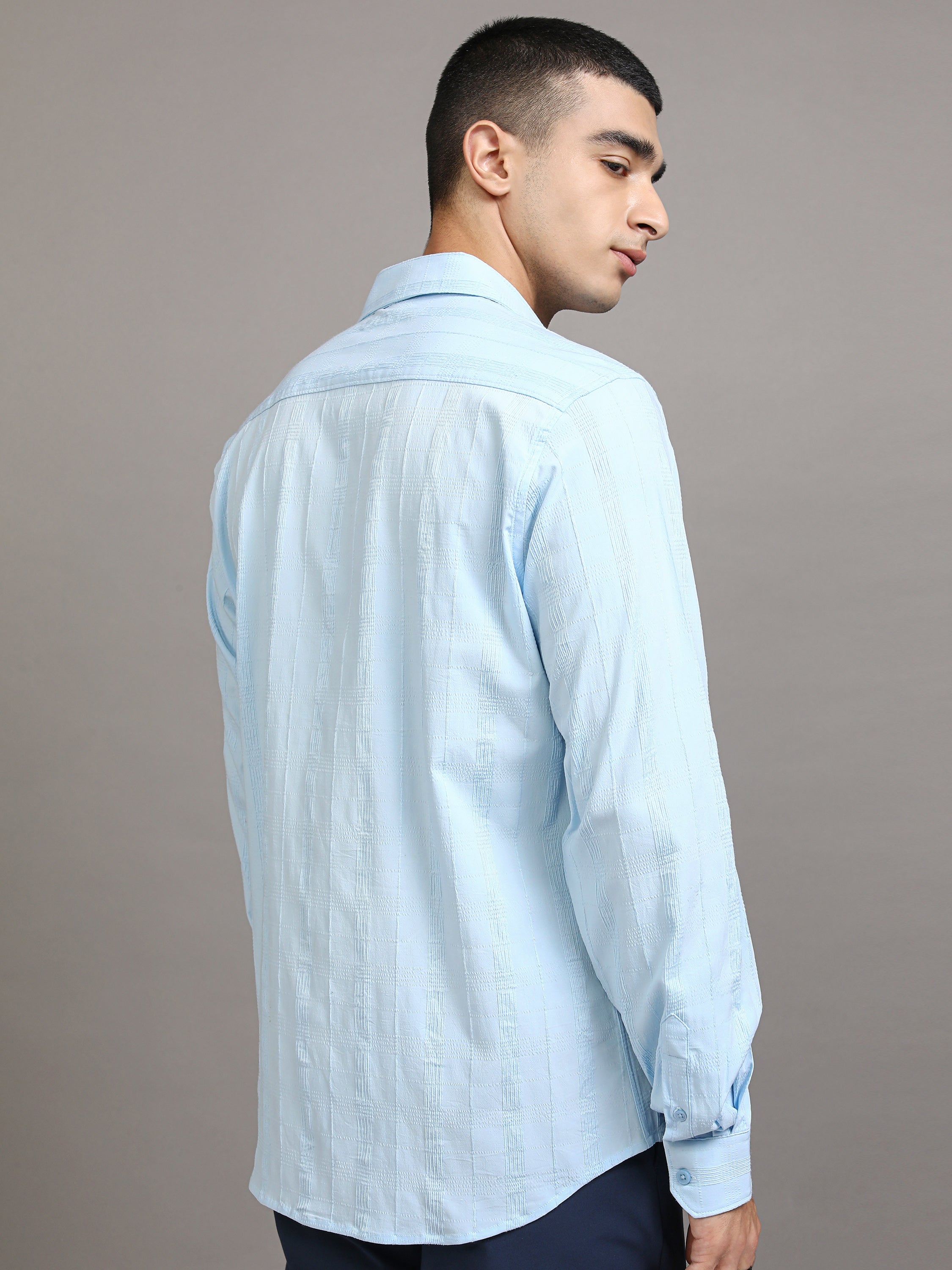 Highlander Men Blue Checked Slim Fit Casual Shirt - Blue - Image 3