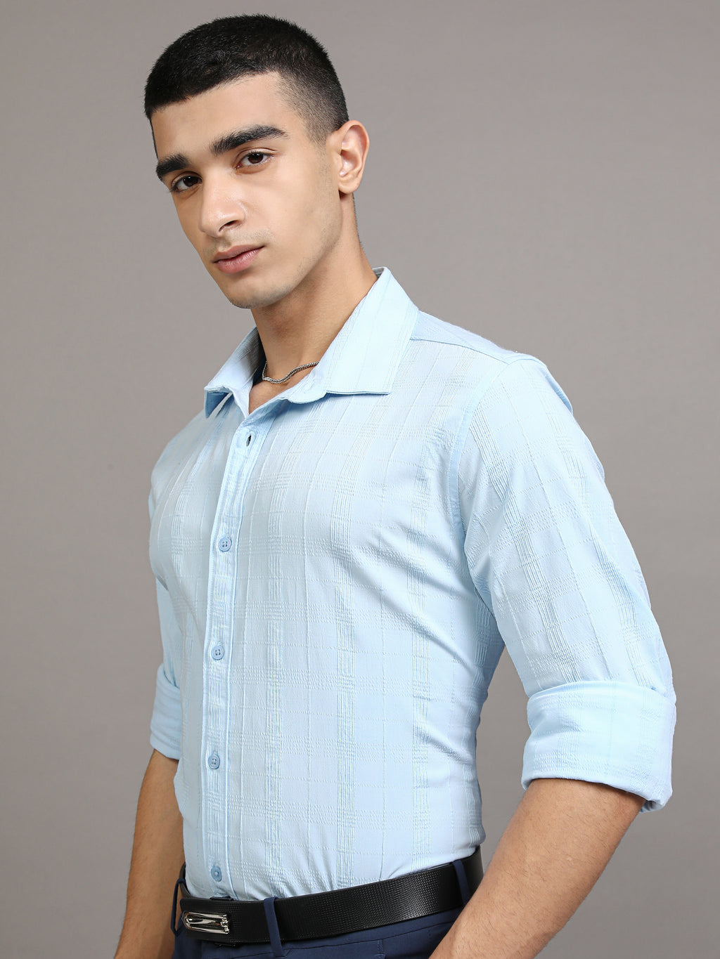 Highlander Men Blue Checked Slim Fit Casual Shirt - Blue - Image 4