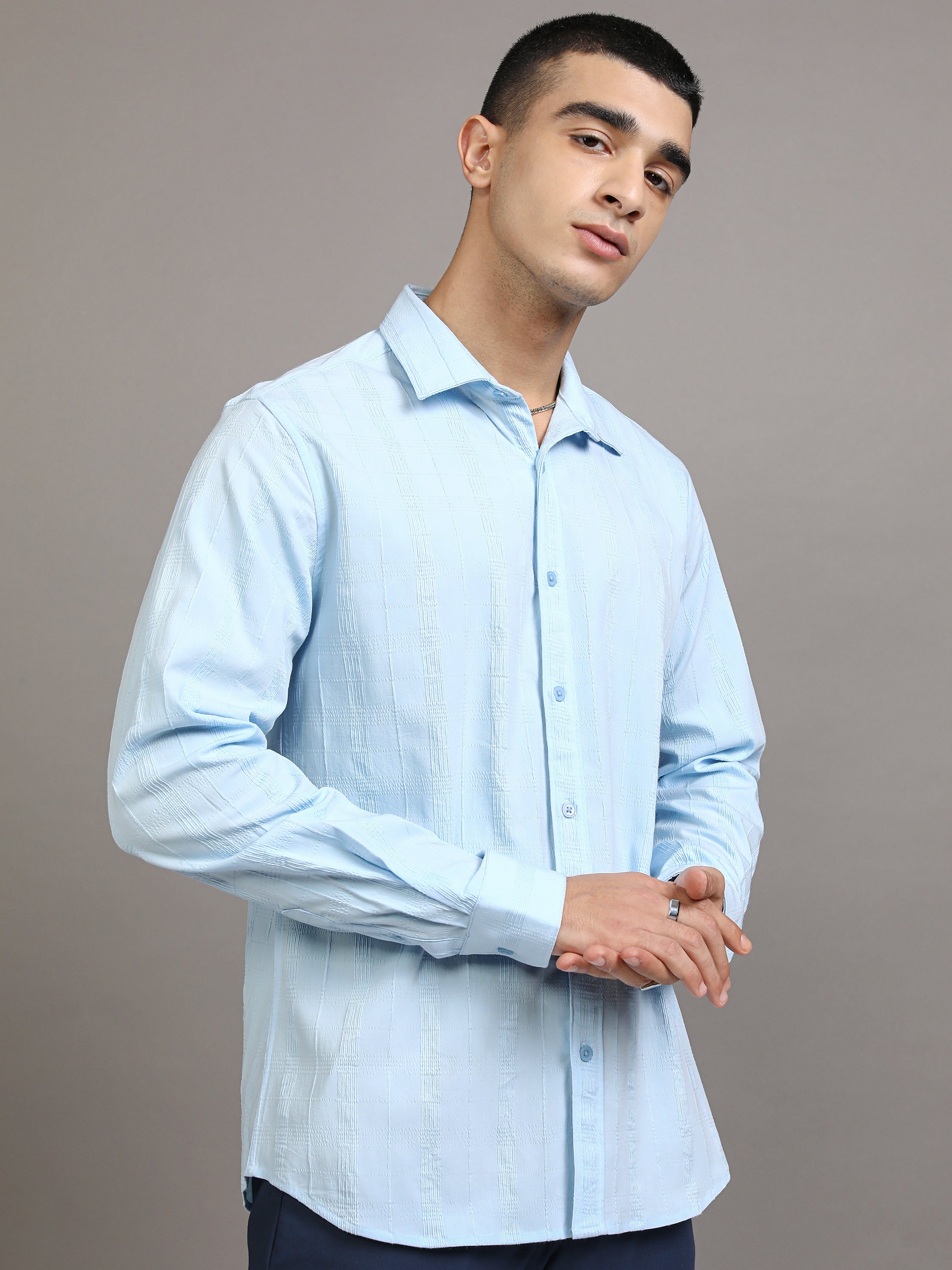 Highlander Men Blue Checked Slim Fit Casual Shirt - Blue - Image 6